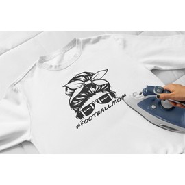 Football Mom Iron On Transfer, Sports Messy Bun Mom HTV Patch for Shirt Sweatshirt Tote Bag, DIY Crafts, Pick Size Color (White Glitter)