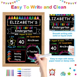 WhatSign First Day of School Sign Board - 10.3" X 13.2" Double Sided Wooden Frame First Day of School Chalkboard Reusable - Back to School Sign for Kids