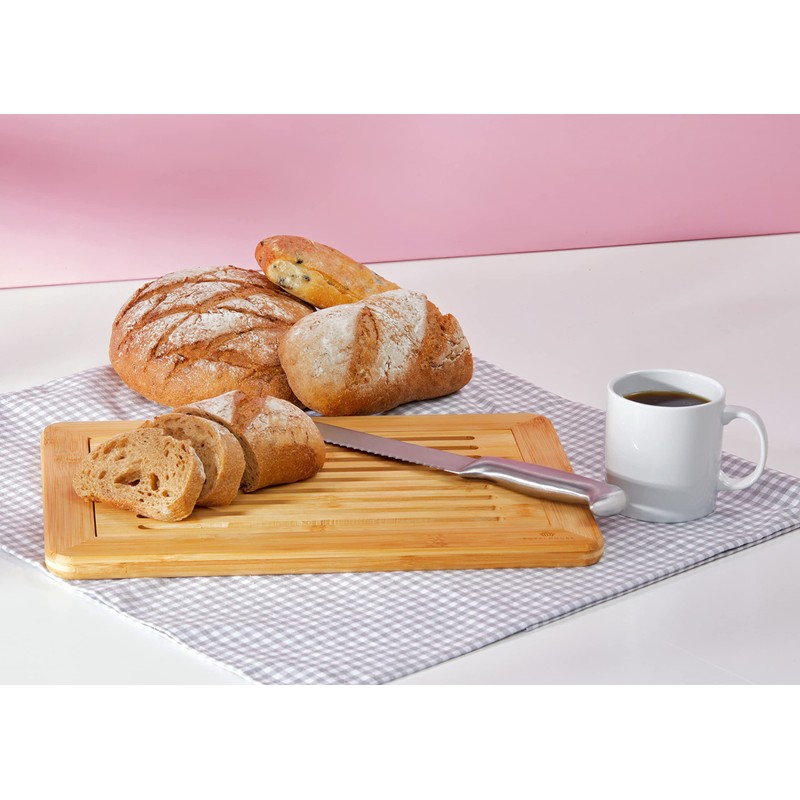 RoyalHouse Large Premium Natural Bamboo Bread Cutting Board with Crumb