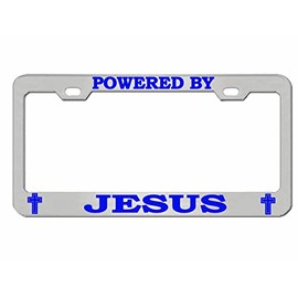 Powered by Jesus Religious Meditation License Plate Frame Car Accessories Car Tag Holder A12