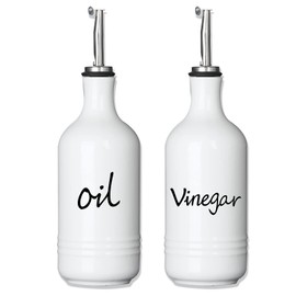 HAOTOP Farmhouse Ceramic Oil and Vinegar Dispenser Bottle Set, Perfect for Storage of Oil and Vinegar,15 oz (White)
