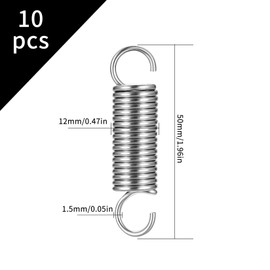 Extension Springs, 10 Pcs Tension Springs, Extended Compressed Springs, Dual Hook Heavy Duty Stainless Steel Replacement Springs for Tents, Awnings, Trampoline-2X0.47X0.06inch