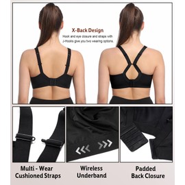 Curyon Women's High Impact Sports Bras Racerback Sports Bra Plus Size Non Padded Wirefree Workout Black 32G