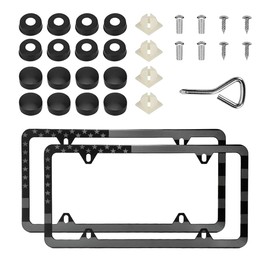 KVAEY American Flag License Plate Frames, Retro Patriotic USA Car Plate Frame, Aluminum License Plate Holder with Free Screws Fasteners Caps Tool, Car Decoration Accessories (Black, 2pcs)