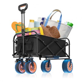 Electric Utility Wagon Cart, Rechargeable Electric Collapsible Folding Wagon, Large Capacity Utility Grocery Wagon with Roll Folding Table for Camping Garden Sports Shopping (Black)