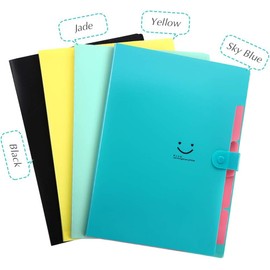 SKYDUE Pack of 4 A4 Document Folders, Expanding Folder A4 with Compartments, Postal Folder A4, Organiser Folder 4 for Home, Office, School and Travel
