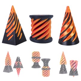 3Pcs Spiral Cone Fidget Toy, Impossible Cone Fidget Toy, Steampunk Whirling Wonder Fidget, 3D Printed Spiral Cone Fidget Toy & Pyramid Passthrough Sculpture for Kids & Adults Stress Relief