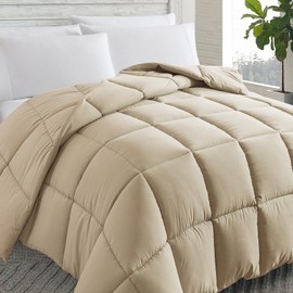 Cosybay Down Alternative Comforter (Beige, King) - All Season Soft Quilted King Size Bed Comforter - Duvet Insert with Corner Tabs -Winter Summer Warm Fluffy, 102x90 inches