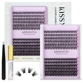 DIY Eyelash Extension Kit, Cluster Lashes Extensions Kit with Glue and Tweezers, Individual Lashes Kit, 0.07D Curl 20D + 40D 9-14 mm Mixed