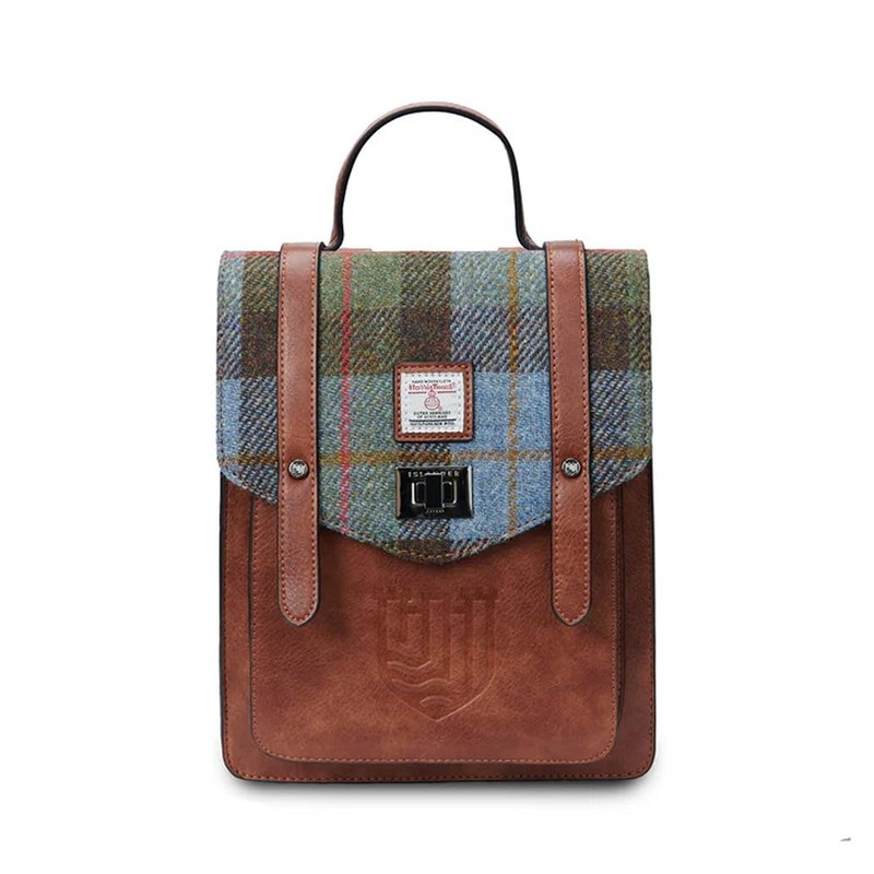 Islander HarrisTweed The Mini Carloway Backpack, Chestnut-Blue Tartan, Mini