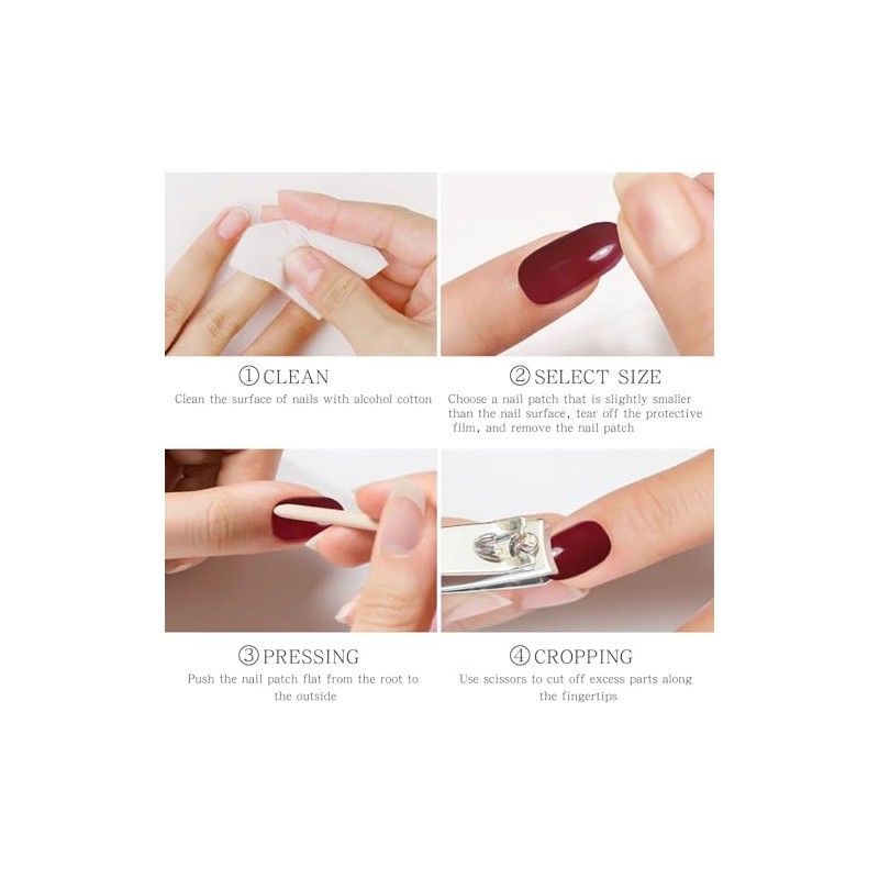 JMEOWIO Lámina de uñas de gel rojo vino, autoadhesiva, pegatinas