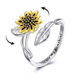 VONALA Sunflower Fidget Rings for Anxiety 925 Sterling Silver Sunflower Jewelry Valentine's Day Gift for Women
