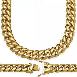 Unbranded ANTI-TARNISH Cuban Miami Link 20" Chain 18K Gold Plated Stainless Steel 18mm