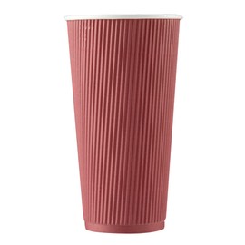 Restaurantware 20 Ounce Ripple Insulated Coffee Cups, 250 Double Wall Corrugated Coffee Cups - Matching Lids Sold Separately, Secure Grip, Crimson Paper Ribbed Coffee Cups, Sustainable, Leakproof