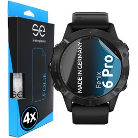 4x se® 3D Transparent Protective Film for Garmin Fenix 6 Pro, Self-Healing, 100% Fingerprint & FaceID Compatible, Easy Bubble-Free Installation, Ultra Clear, Shock-Resistant, from Germany