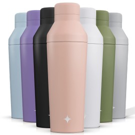 JoyJolt Triple Insulated Cocktail/Protein Shaker Bottle. 20oz Shaker Cup with Alcohol Measure Lid and Jigger Cap. 12hr Ice Cold Shaker Bottles for Protein Mixes, Shake or Smoothie Cups, Metal Mixer