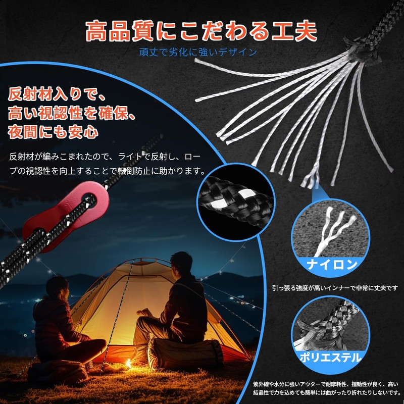 Tent Rope, 14.8 ft (4 m), Includes Free Hardware