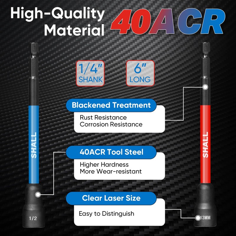 SHALL 16PCS Magnetic Nut Driver Set - 6" Long Nut