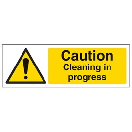 V Safety Caution Cleaning In Progress - Landscape 300 x 100 mm - 2mm Rigid Plastic Safety Sign