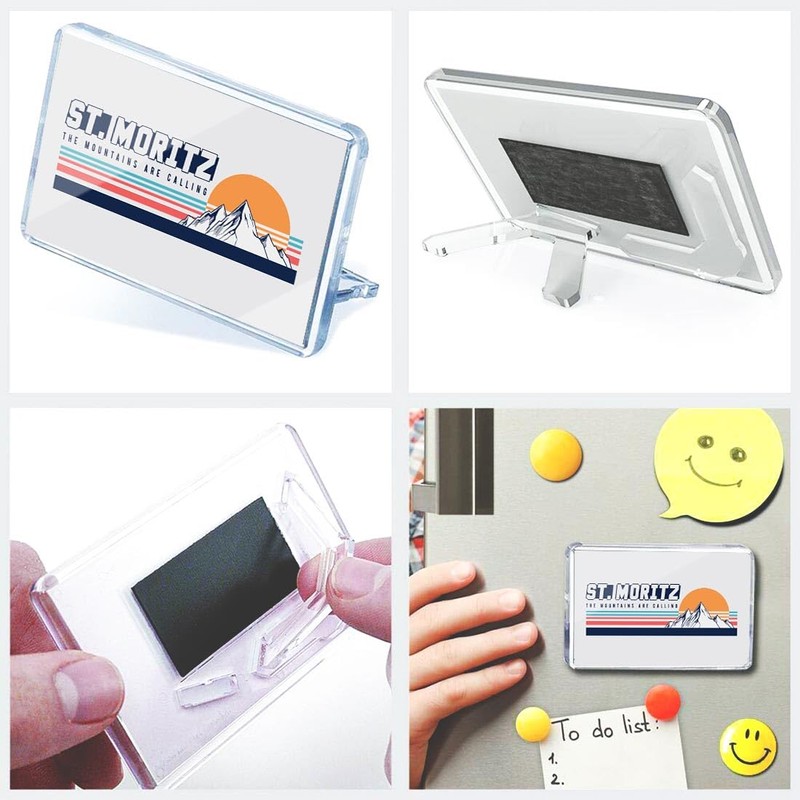 Classic Rectangle Magnet with Stand - Retro St Moritz Ski