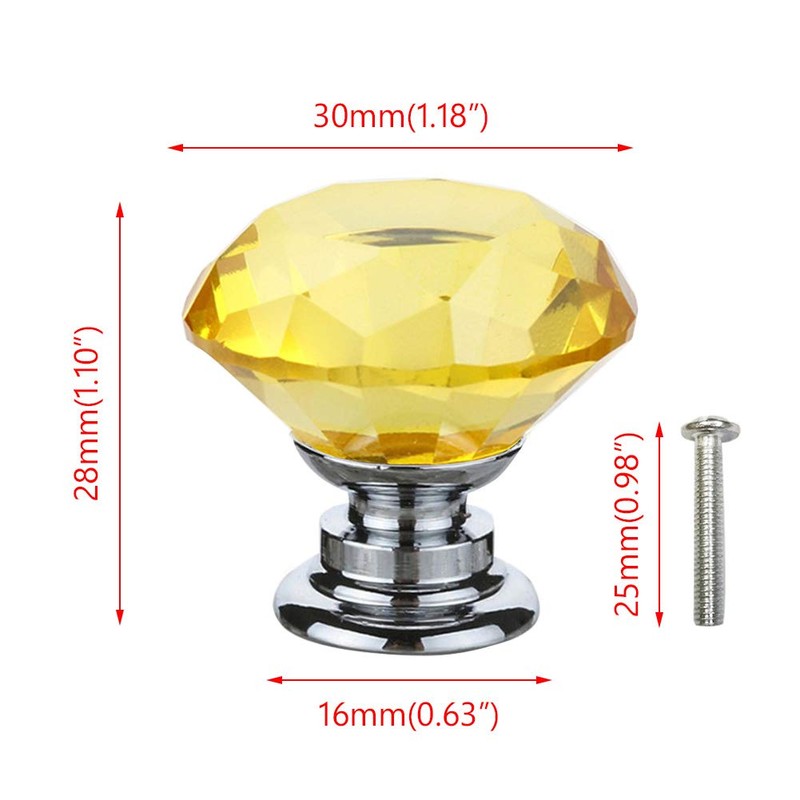 BOZONLI 6pcs 30mm Yellow Crystals Glass Drawer Knobs Cupboard Knobs