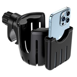 Universal Stroller Cup Holder with Phone Holder, Bike Cup Holder, 2-in-1 Cup Phone Drinks Holder Organizer for Stroller Accessories, Bicycle, Wheelchair, Walker, Scooter - Easy to Install and Remove