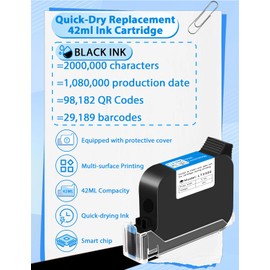 LXJCODEM Original 42ml Ink Cartridge, LT2300 Quick-Dry Ink Cartridge for 12.7mm/0.5 Inch Handheld Inkjet Printer EM005s to Print on Plastic, Metal, Cardboard, Fabric, and Wood (Black)