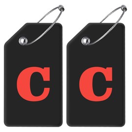 Gostwo 2 Pack Silicone Luggage Tags for Suitcases, 26 Initial Letter Baggage Labels Handbag School Bag Suitcase Instrument Tag with Stainless Steel Loop(Black)(Letter C)