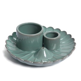 Comeon Ceramic Incense Stick Holder, Yoga 3 in 1 Lotus Incense Burner Sage Holder for Home Deco (Dark Green)