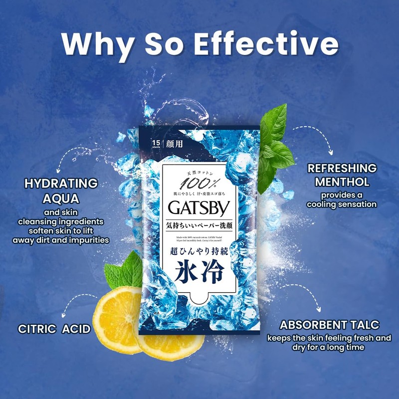 Mandam GATSBY Facial Paper Ice Type (15 Sheets) for Men