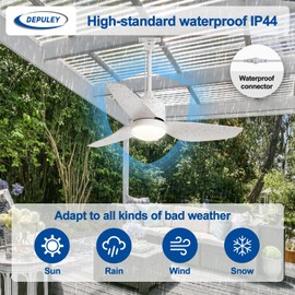 Depuley Ceiling Fan with Light Outdoor: White Walnut Remote App Control for Patio Indoor Farmhouse - 42 Inch Plug in Gazebo Fans with Lights Waterproof - 6 Speed Reversible