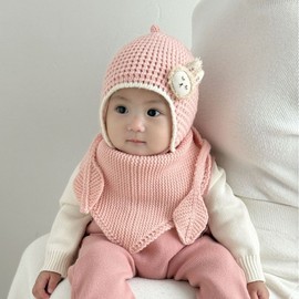 Cute Korean Style Baby Balaclava Ear Hat with Lace for Boys and Girls upLF2695 Curry Color [Single Scarf] + 46-50cm (8 Months-3 Years) 3ea