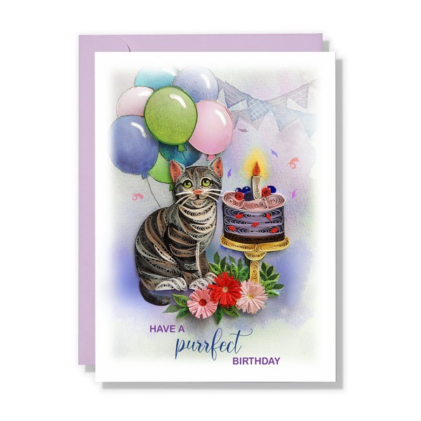 TUMYBee - Have a Purrfect Birthday Cat Card, 5in x