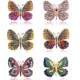 ESIW 6 PCS Colorful Rhinestone Crystal Butterfly Brooch Pin Lapel Pin for Women (6 colors)