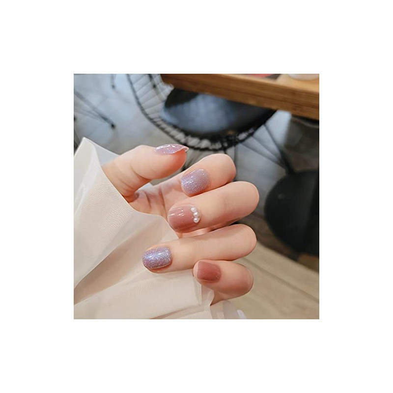 Set of 24 Nail Tips, Gentle Pink Pearl Nails