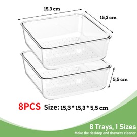 Giklux 8 Pcs Clear Kitchen Drawer Organiser Trays, Acrylic Desk Drawer Dividers Organisers for Cutlery, Kitchen, Cosmetics, Makeup, Utensils, Vanity, Office, Stationery, Plastic Draw Storage Organiser