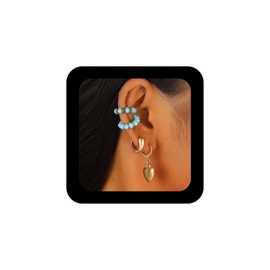 Allereya Boho Heart Huggie Hoop Earrings Gold Heart Dangle Earrings Blue Crystal Ear Cuff Earrings Cz Cuff Wrap Earrings Faux Sapphire Earrings Jewelry for Women