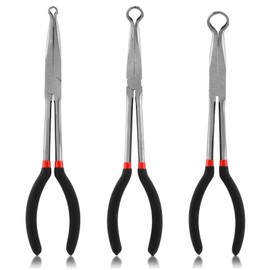 3pcs 11'' Hose Gripper Plier Set, Long Reach Hose Grip Pliers 5/16 Inch,1/2 Inch,3/4 Inch Ring Nose Hose Pliers, Offset Spark Plug Boot Removal Pliers for Narrow Space