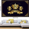 launuo Launuo Crown Happy Birthday Backdrop, Black & Gold, Polyester,