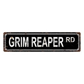 GRIM REAPER RD Vintage Metal Tin Sign, Street Sign, Home Decor, Room Decor, Wall Decor, Bathroom Decor, Bar Decor, Cafe Decor, Garage Decor, 16 x 4 Inch