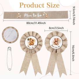 Wanmu 3Pcs Neutral Burlap Mom to Be Sash Dad to Be Pin Set for Gender Reveals Party Decor, Rustic Boho Baby Shower Corsage Decorations for Pregnant Mommy Keepsake Gift