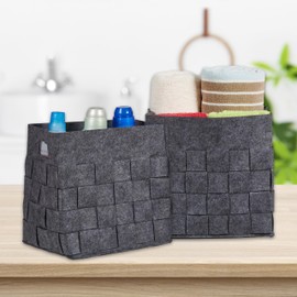 Relaxdays Storage Basket, Set of 2, Foldable Shelf Box, Bathroom, Toy, H x W x D: 30 x 30 x 24 cm, Felt Basket with Handles, Grey