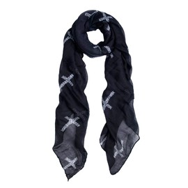 TrendsBlue Elegant Leopard Cross Animal Print Scarf, Black