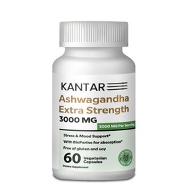 KANTAR Organic Ashwagandha Capsules 3000mg for Extra Strength, Stress & Mood, Focus and Energy Support Supplement Support with BioPerine for Absorption Free of Gluten and SOYA - 60 Capsules