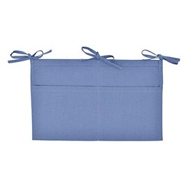 Linen Baby Bedside Hanging Storage Bag,2 Pockets Organizer for Baby Cribs and Toys (Blue)