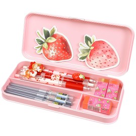Cute Strawberry Mechanical Pencil Set Include 3Pcs Kawaii Mechanical Pencils,3 Tubes Mechanical Pencil Lead Refills,3Pcs Strawberry Erasers,Strawberry School Supplies for Office School Supplies