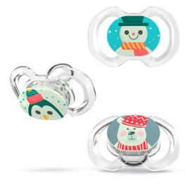 Smilo Baby Christmas Pacifier - 3 Pack of Slimline Pacifiers for Babies - 100% Silicone Newborn Pacifiers BPA Free - Glow in The Dark - Winter Animals