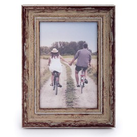 Truu Design Weathered Picture Frame, Distressed Wooden Look for Wall or Tabletop Display, Lightweight Photo Frame with Glass Cover, 4" x 6", Taupe