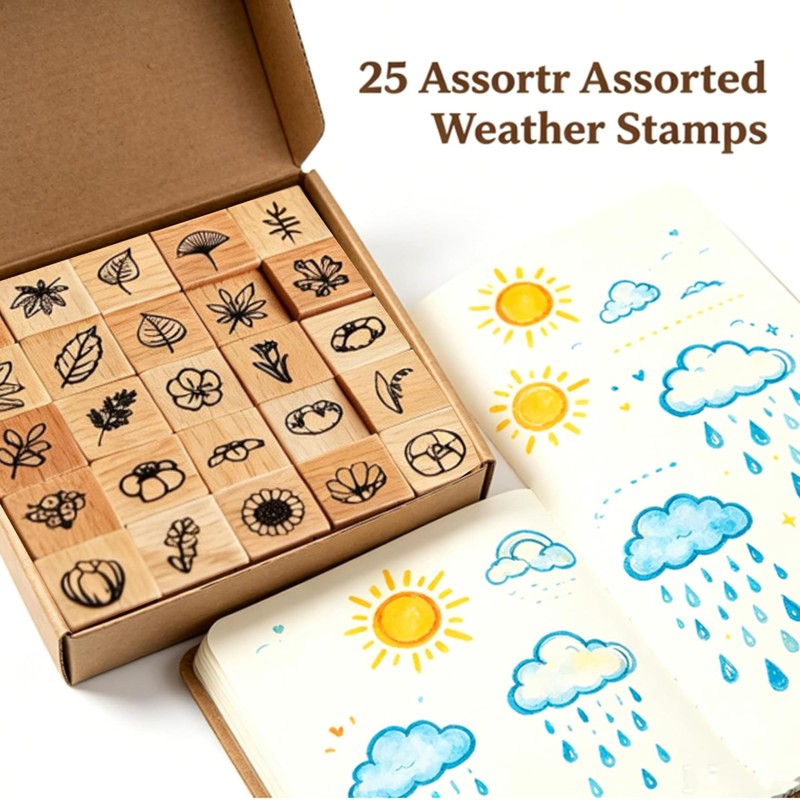 25 Pcs Mini Wooden Rubber Stamps for Journaling, Flower Set