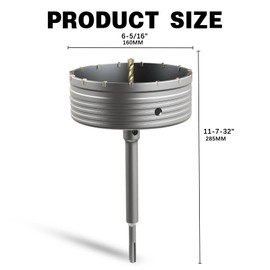 METOTY 6-5/16" Concrete Hole Saw,160mm Masonry Hole Saw, with 220mm SDS Plus Shank Connecting Rod for Concrete Brick Cement Stone Wall Drilling Home Improvement